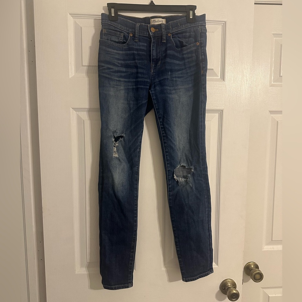 Madewell Dark Blue Distressed Skinny Jeans